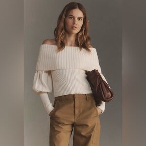 29. NEW! ANTHROPOLOGIE Tessa Off-The-Shoulder Puff-Sleeve Sweater in Ivory XL